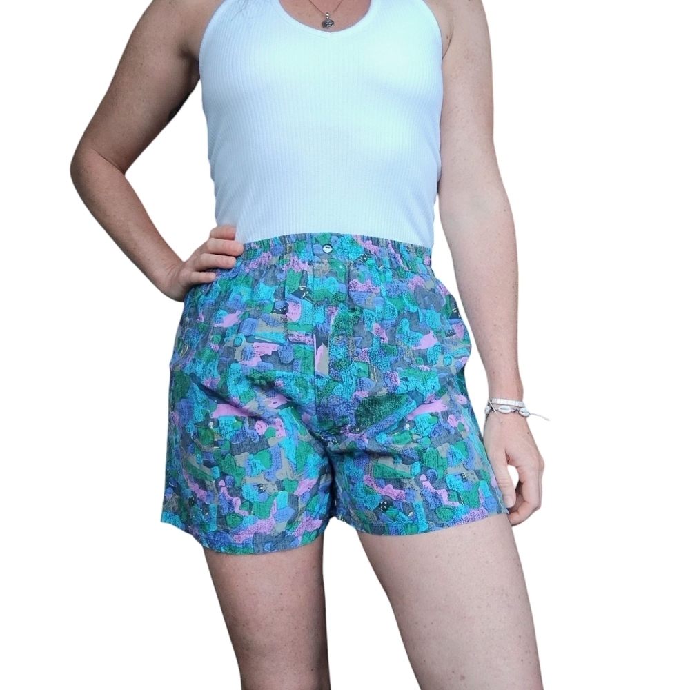 Vintage Jong Silk Boxer Shorts Colorful Artsy Art To Wear Casual Size Small